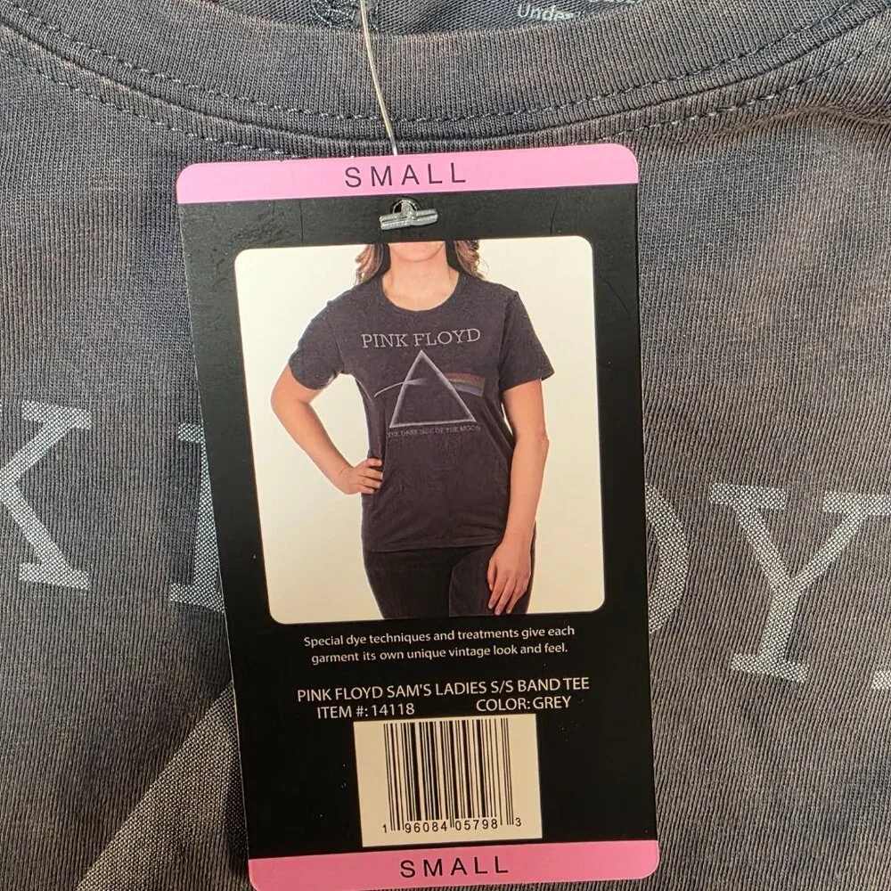 Pink Floyd Dark Side of the Moon Shirt Ladies Grey Vintage Wash Band Tee S/M - Picture 5 of 8